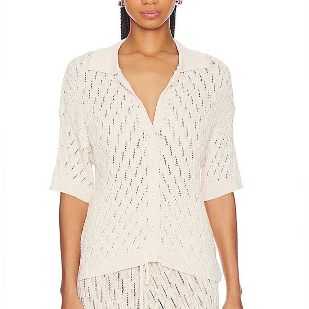 SNDYS Claire Top in Natural knit short sleeve sweater Beach resort Revolve XXL